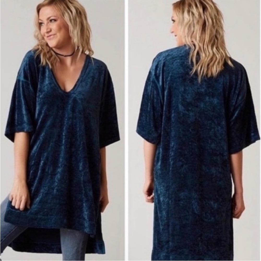 Free‎ People Blue Velvet Oversized Tunic Dress Size XS
